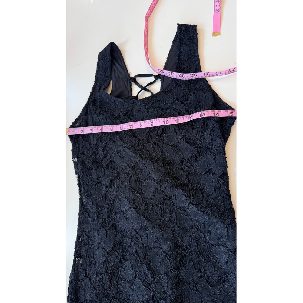 Rampage VTG 90s Y2K Stretch Lace Corset Tie Back Black Mini Dress S - Picture 6 of 8